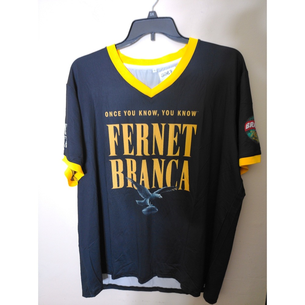 Fernet Branca Jersey Mens Large Black Yellow Fernando 26 Graphic Mesh V-Neck